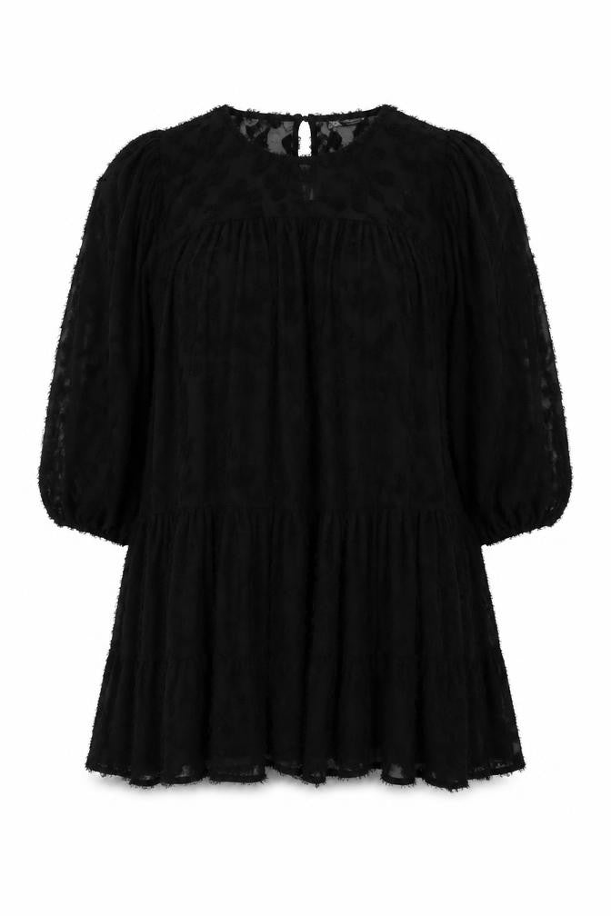 Zara Womens Black Polyester A-Line Size S Round Neck Button