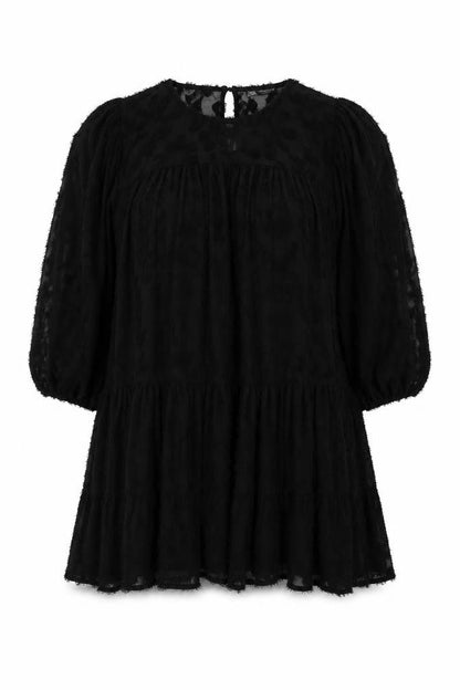 Zara Womens Black Polyester A-Line Size S Round Neck Button