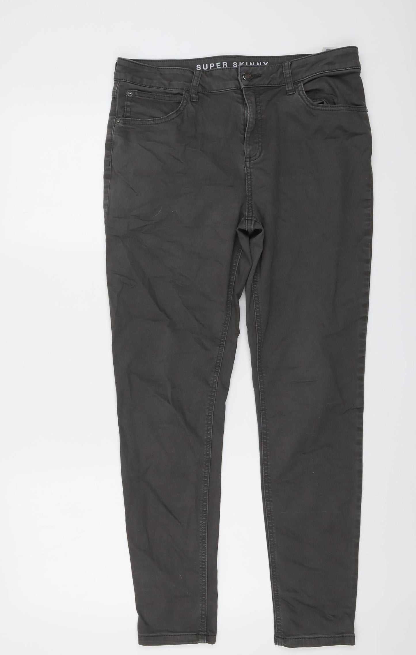 Marks and Spencer Womens Grey Cotton Skinny Jeans Size 12 L27 in Regular Button