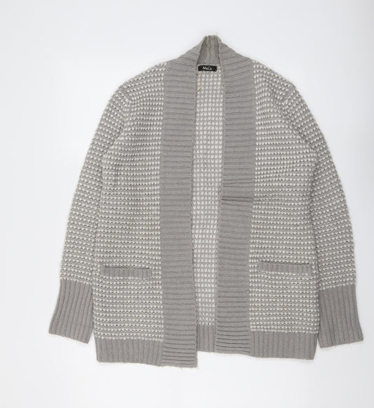 M&Co Womens Grey V-Neck Geometric Acrylic Cardigan Jumper Size S