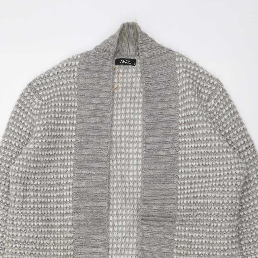 M&Co Womens Grey V-Neck Geometric Acrylic Cardigan Jumper Size S