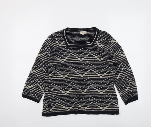 CC Womens Blue Square Neck Geometric Acrylic Pullover Jumper Size M