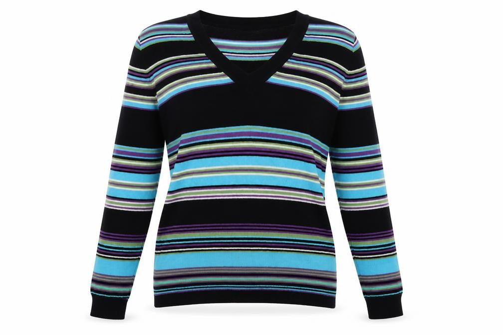 Sasha Womens Multicoloured V-Neck Striped Viscose Pullover Jumper Size M