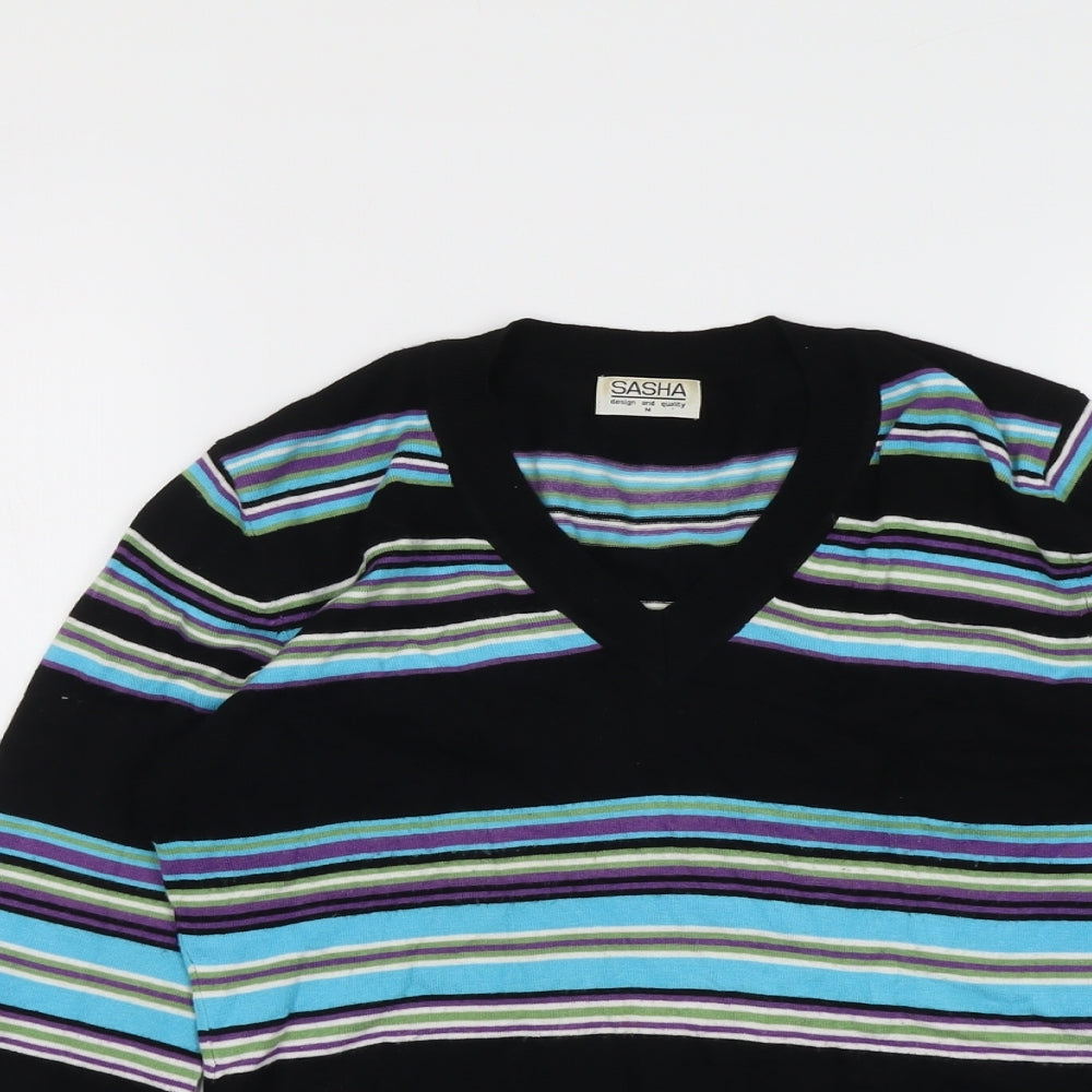 Sasha Womens Multicoloured V-Neck Striped Viscose Pullover Jumper Size M