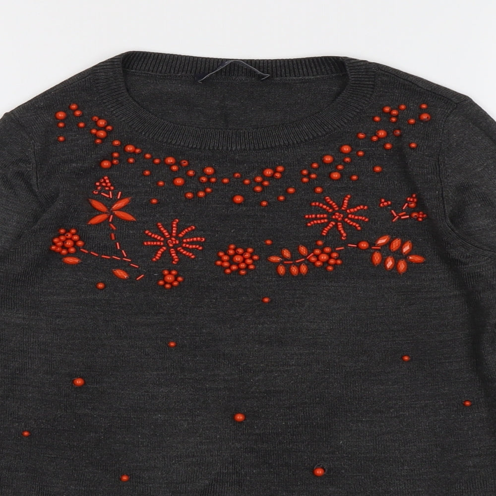 Marks and Spencer Womens Grey Round Neck Acrylic Pullover Jumper Size 8