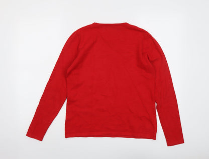 JUST ELEGANCE Womens Red Round Neck Viscose Pullover Jumper Size M