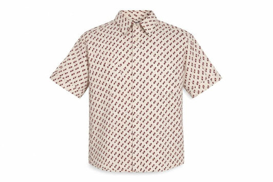 Great Plains Mens Beige Geometric Cotton Button-Up Size L Collared Button