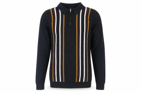 Next Mens Blue Collared Striped Cotton Henley Jumper Size S Long Sleeve