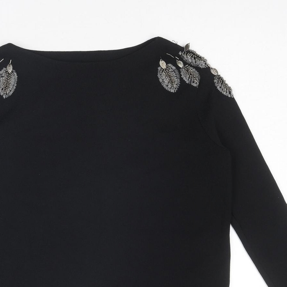 Zara Womens Black Polyester Basic Blouse Size S Round Neck