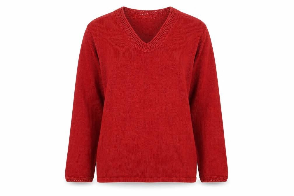 Jumper Womens Red V-Neck Acrylic Pullover Jumper Size L