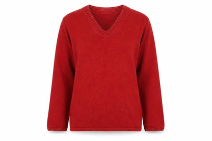 Jumper Womens Red V-Neck Acrylic Pullover Jumper Size L