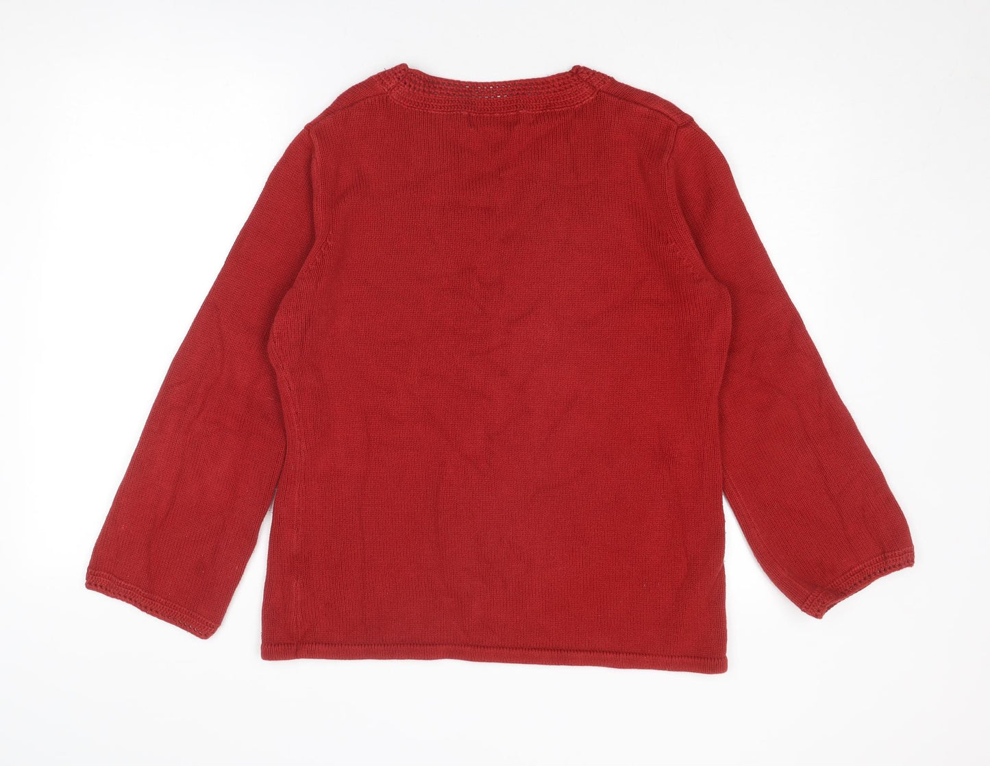 Jumper Womens Red V-Neck Acrylic Pullover Jumper Size L