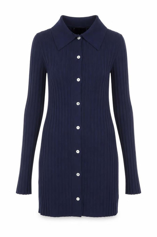 Mango Womens Blue Polyamide Shirt Dress Size S Collared Button - Ribbed