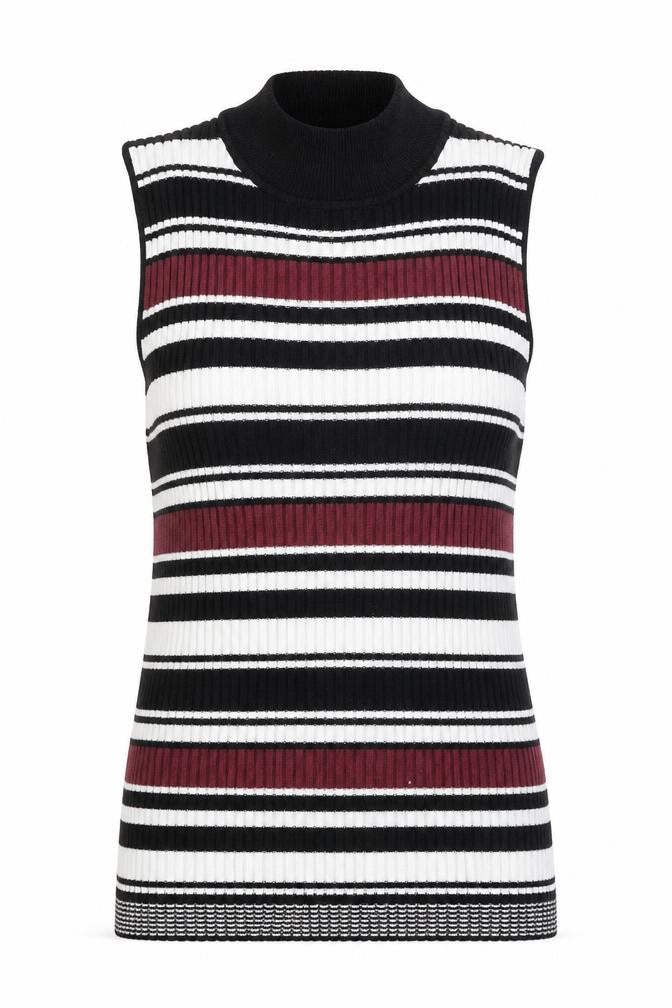 Miss Selfridge Womens Multicoloured Mock Neck Striped Viscose Pullover Jumper Size 12 - Ribbed
