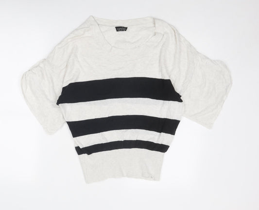 Topshop Womens Beige Boat Neck Striped Cotton Pullover Jumper Size 8