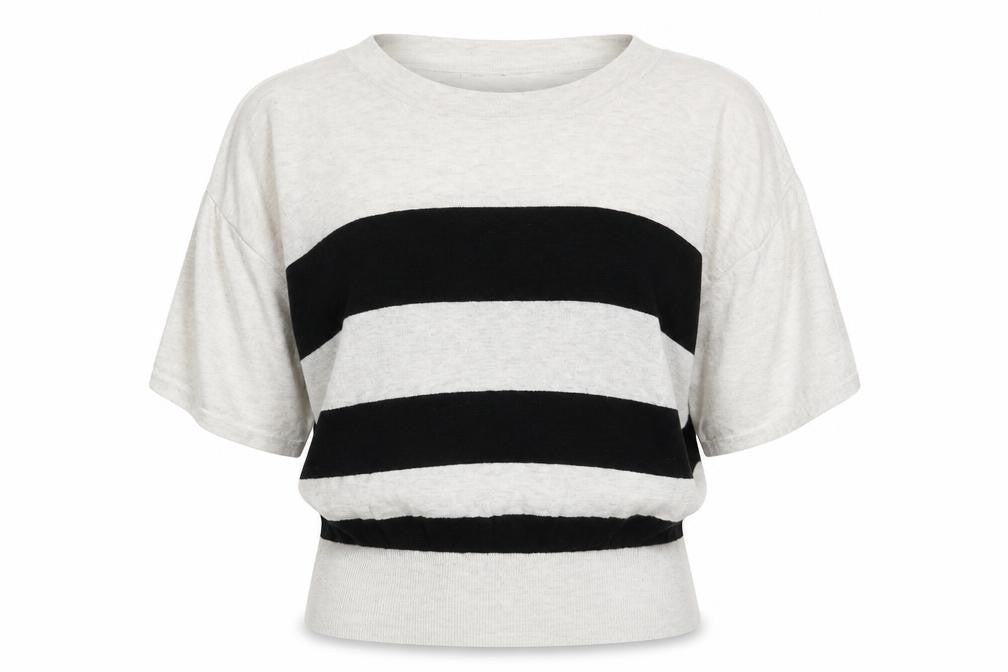 Topshop Womens Beige Boat Neck Striped Cotton Pullover Jumper Size 8