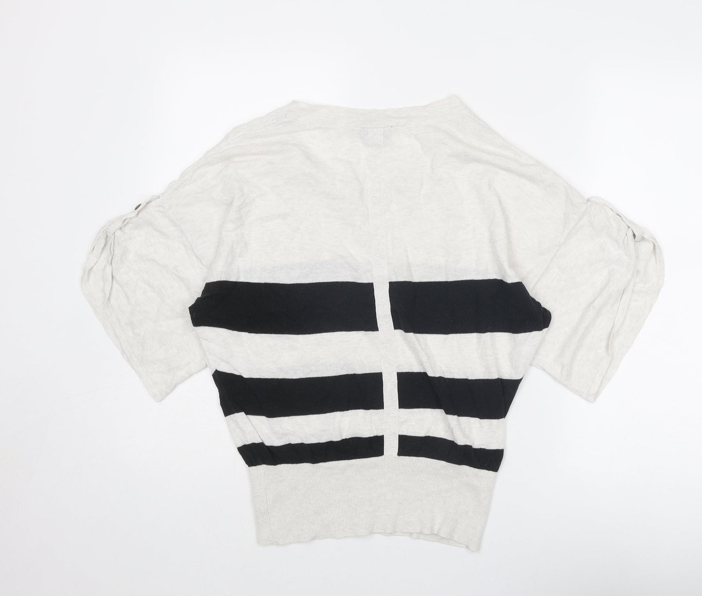 Topshop Womens Beige Boat Neck Striped Cotton Pullover Jumper Size 8