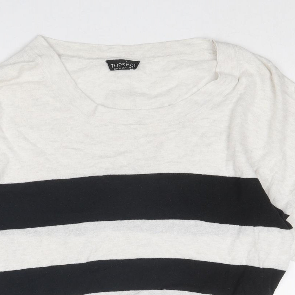 Topshop Womens Beige Boat Neck Striped Cotton Pullover Jumper Size 8