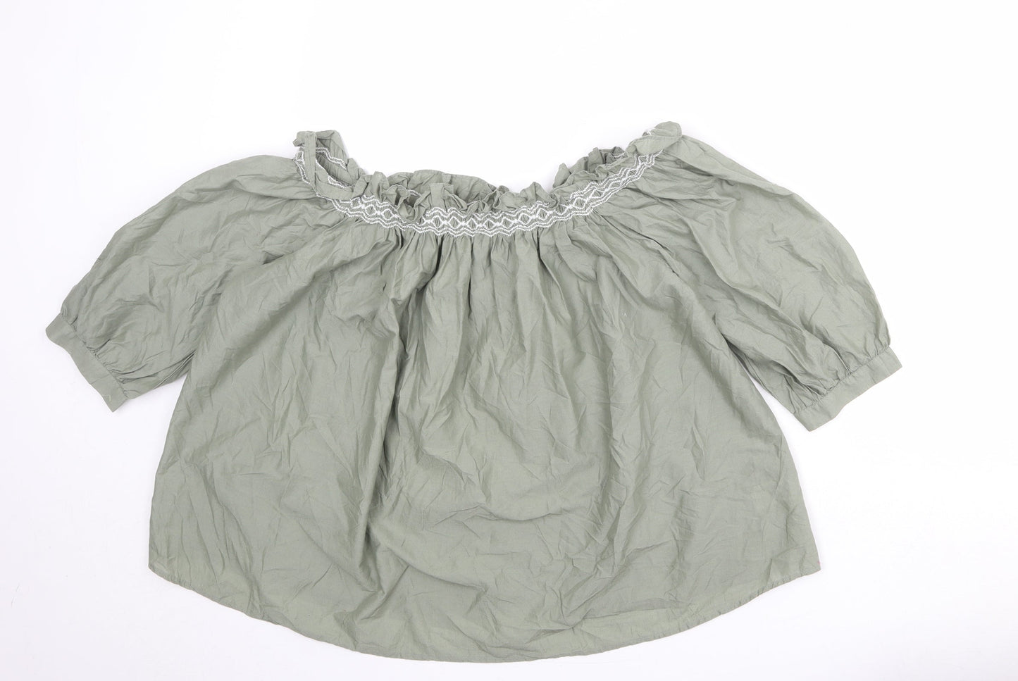 Marks and Spencer Womens Green Cotton Basic Blouse Size 10 Round Neck