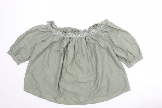 Marks and Spencer Womens Green Cotton Basic Blouse Size 10 Round Neck