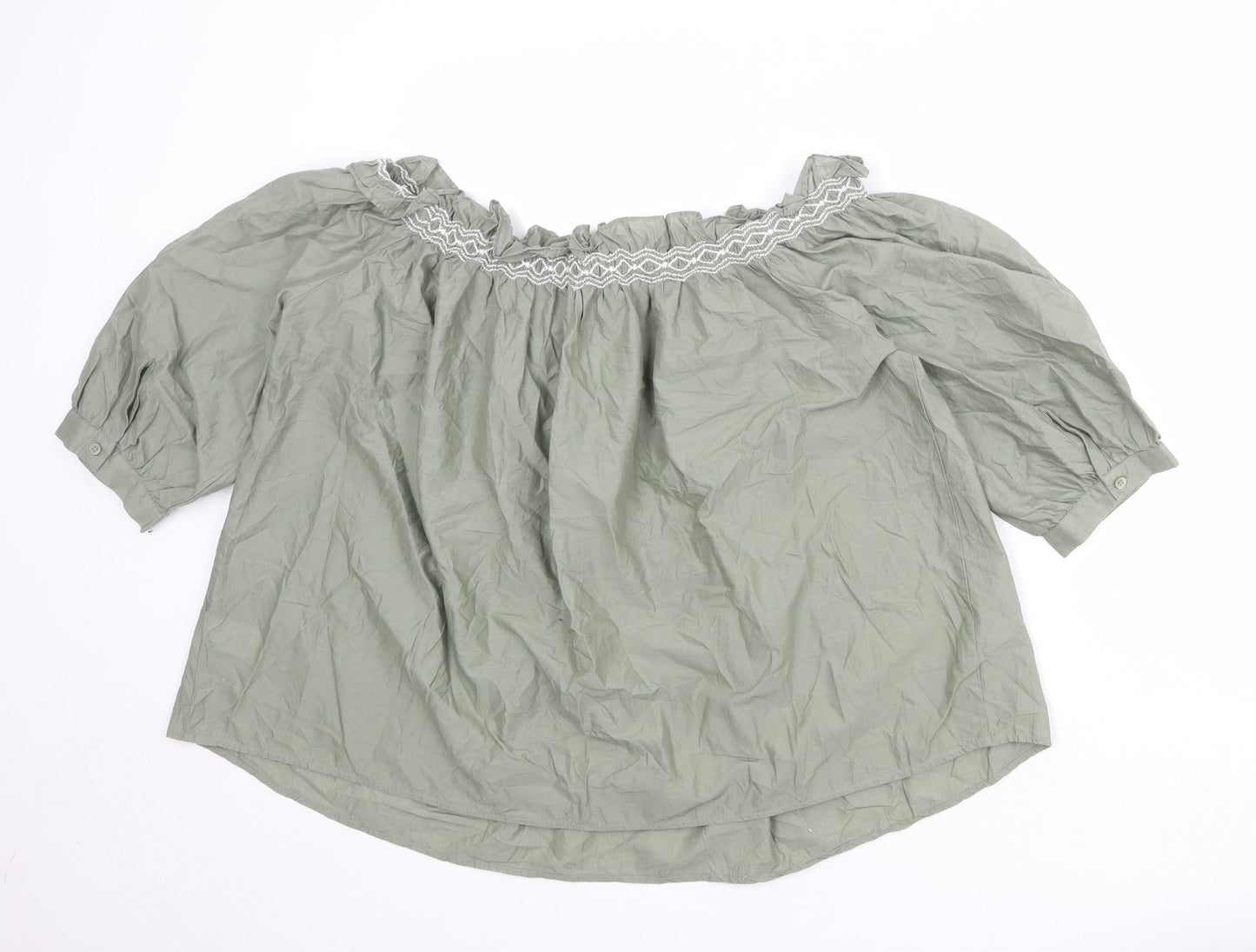 Marks and Spencer Womens Green Cotton Basic Blouse Size 10 Round Neck