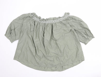 Marks & Spencer Womens Green Cotton Basic Blouse Size 10 Round Neck