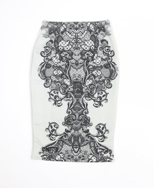 Boohoo Womens Grey Geometric Polyester Straight & Pencil Skirt Size 8