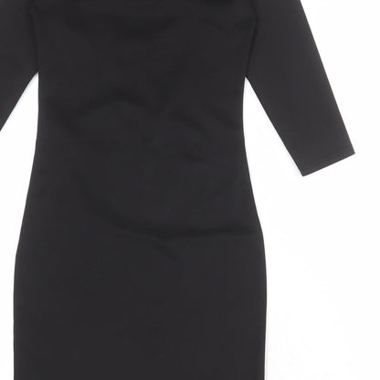 Boohoo Womens Black Polyester Pencil Dress Size 8 Boat Neck Pullover - Heart