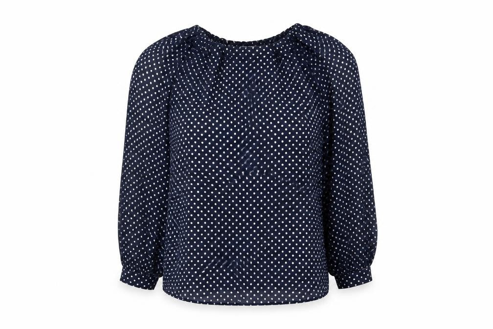 Marks & Spencer Womens Blue Polka Dot Polyester Basic Blouse Size 10 Round Neck