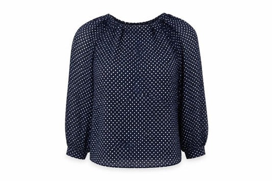 Marks and Spencer Womens Blue Polka Dot Polyester Basic Blouse Size 10 Round Neck
