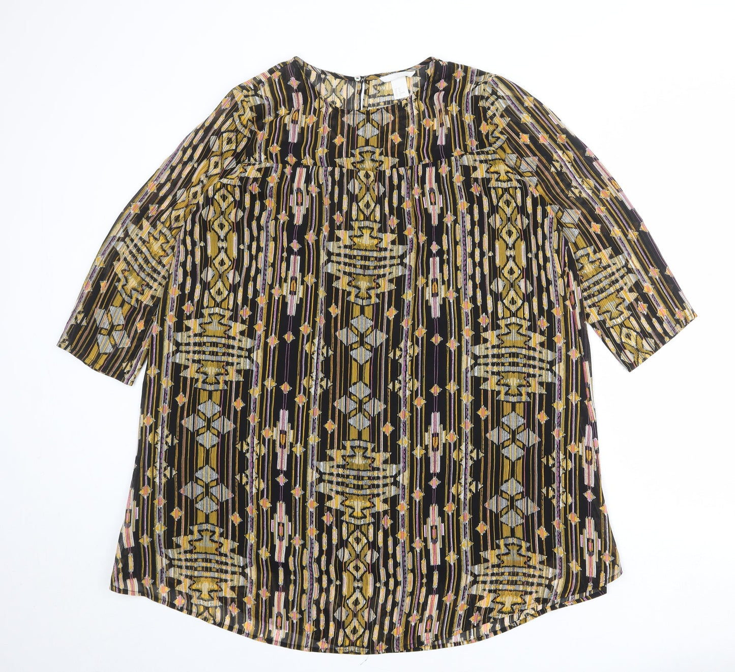 H&M Womens Multicoloured Geometric Polyester A-Line Size 14 Boat Neck Button