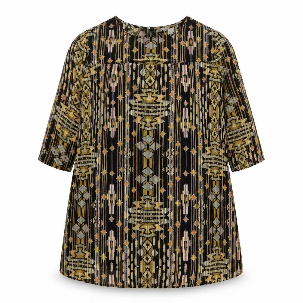 H&M Womens Multicoloured Geometric Polyester A-Line Size 14 Boat Neck Button