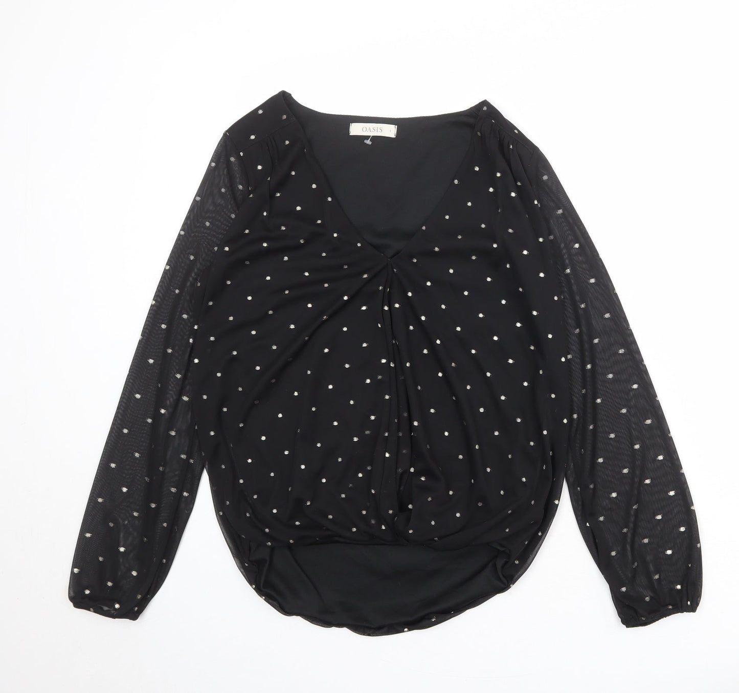 Oasis Womens Black Polka Dot Polyester Basic Blouse Size S V-Neck
