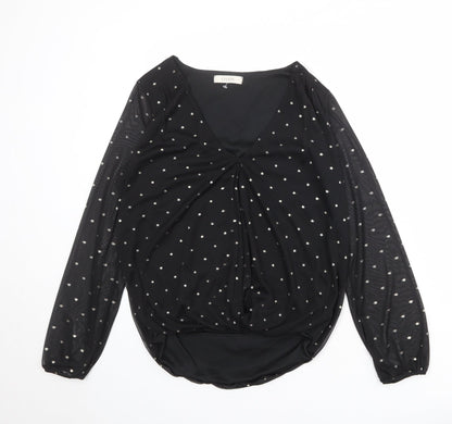 Oasis Womens Black Polka Dot Polyester Basic Blouse Size S V-Neck