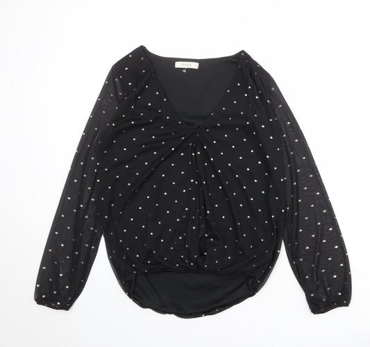 Oasis Womens Black Polka Dot Polyester Basic Blouse Size S V-Neck