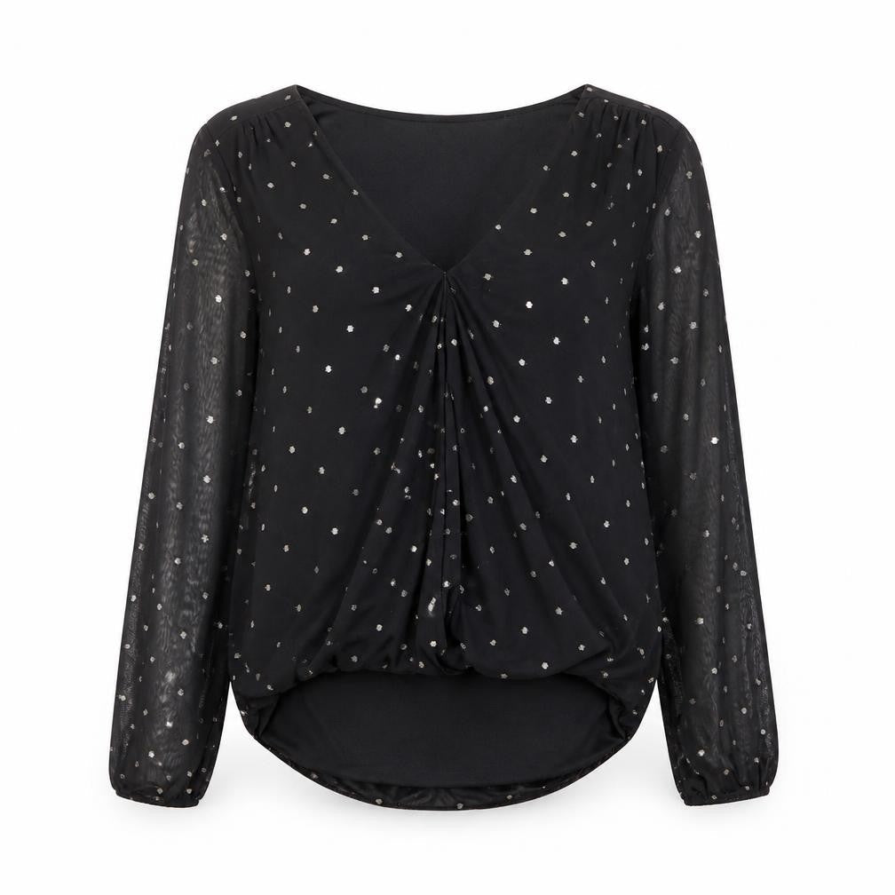 Oasis Womens Black Polka Dot Polyester Basic Blouse Size S V-Neck