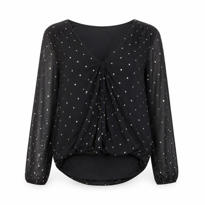 Oasis Womens Black Polka Dot Polyester Basic Blouse Size S V-Neck