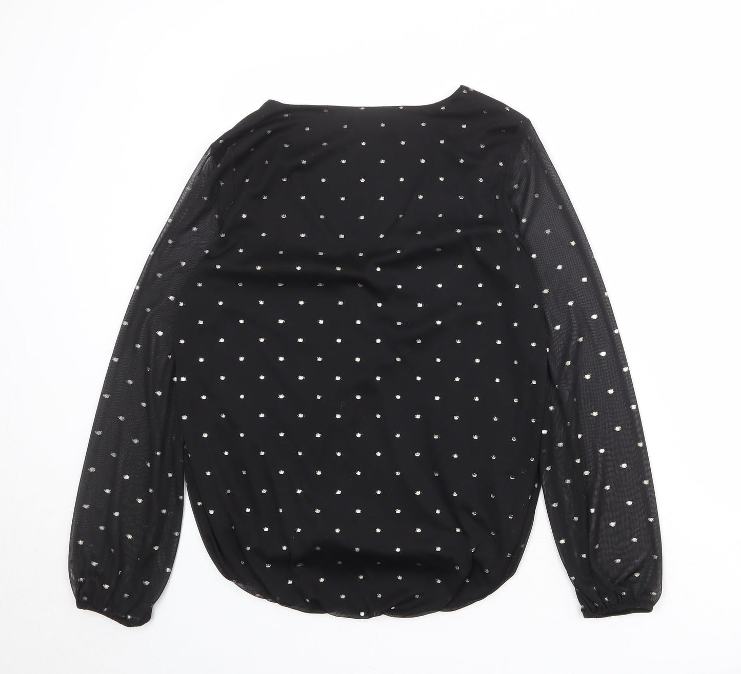 Oasis Womens Black Polka Dot Polyester Basic Blouse Size S V-Neck