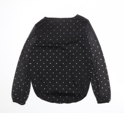 Oasis Womens Black Polka Dot Polyester Basic Blouse Size S V-Neck