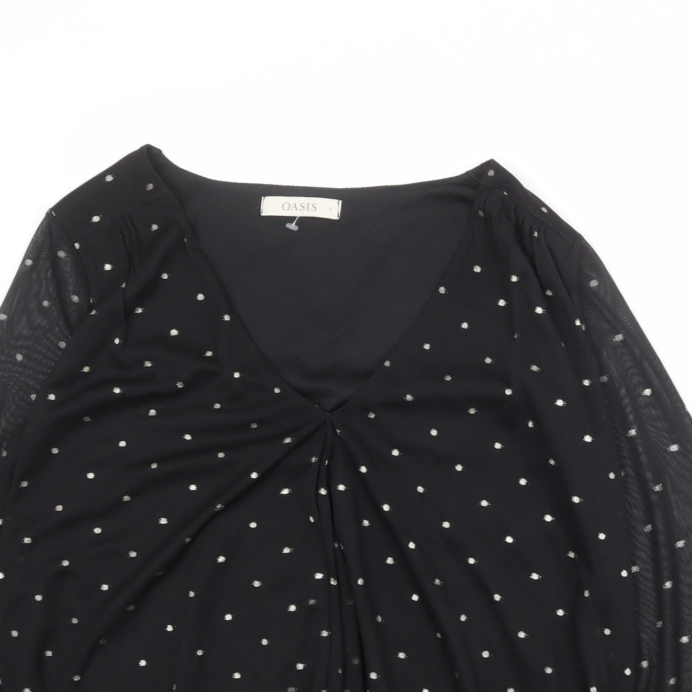 Oasis Womens Black Polka Dot Polyester Basic Blouse Size S V-Neck