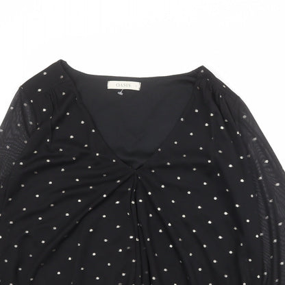 Oasis Womens Black Polka Dot Polyester Basic Blouse Size S V-Neck