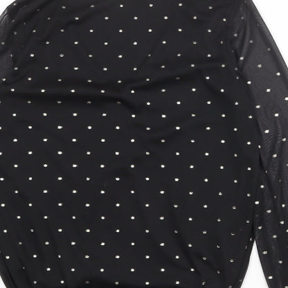 Oasis Womens Black Polka Dot Polyester Basic Blouse Size S V-Neck