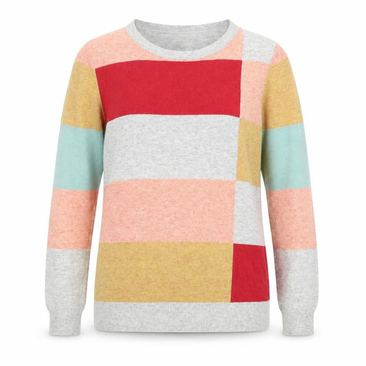 Monsoon Womens Multicoloured Round Neck Geometric Nylon Pullover Jumper Size M
