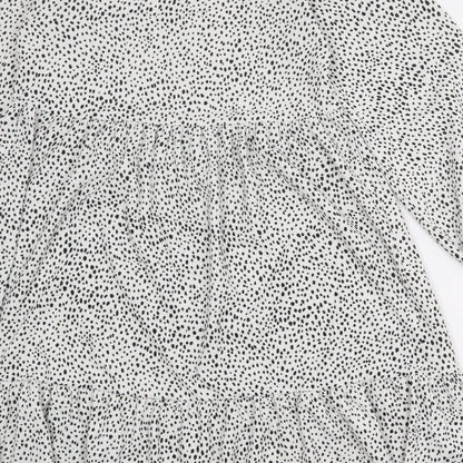 Next Womens White Animal Print Polyester A-Line Size 6 Round Neck Button