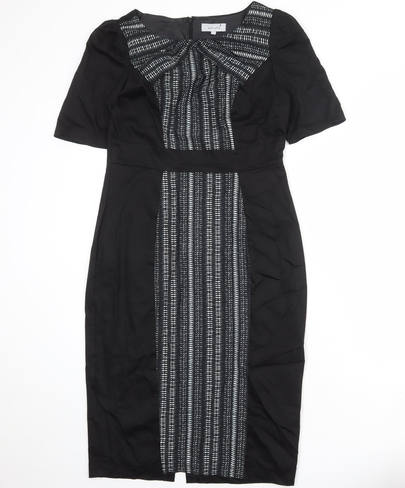 Per Una Womens Black Geometric Cotton Shift Size 12 Round Neck Zip