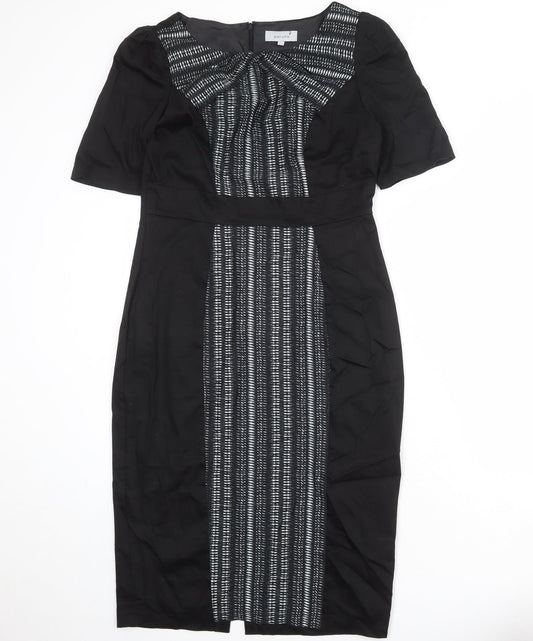Per Una Womens Black Geometric Cotton Shift Size 12 Round Neck Zip