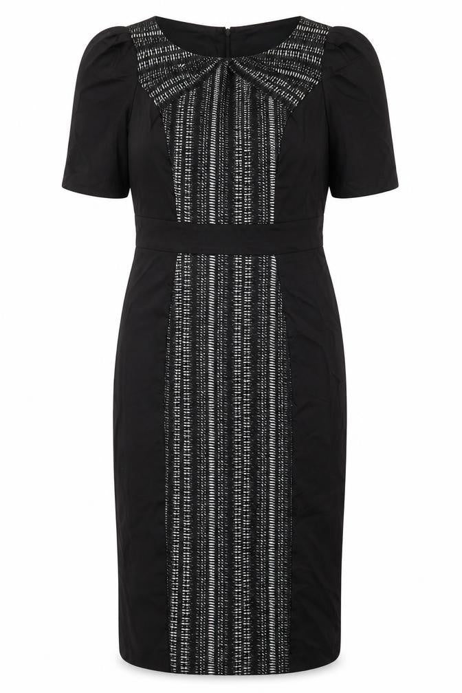 Per Una Womens Black Geometric Cotton Shift Size 12 Round Neck Zip
