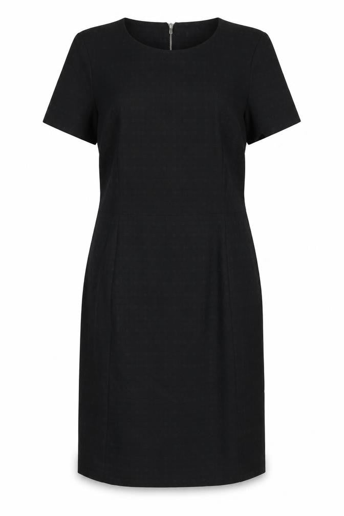 NEXT Womens Black Geometric Polyester Shift Size 12 Round Neck Zip