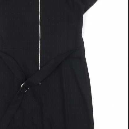 Next Womens Black Geometric Polyester Shift Size 12 Round Neck Zip