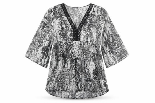 Marks and Spencer Womens Grey Geometric Polyester Basic Blouse Size 8 V-Neck
